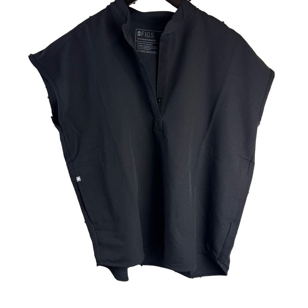 Figs Black Rafaela Black Oversized Scrub Top Cap Sleeve V-Neck Womens small